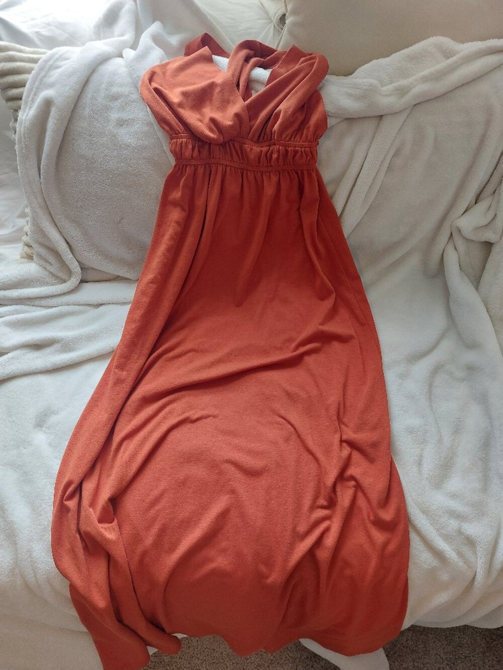 Hot Tempered Coral Crossback Halter Maxi Dress S